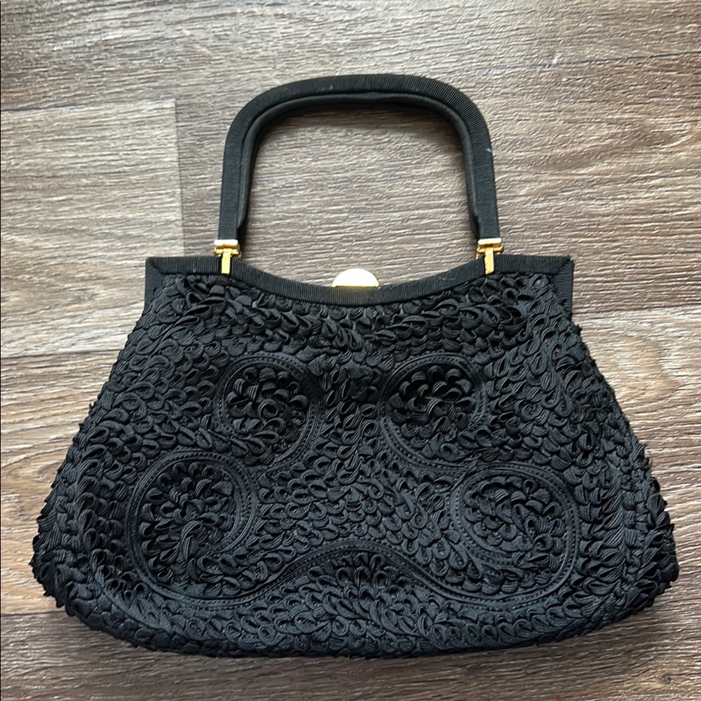 Black Crochet Clutch with Gold Accents